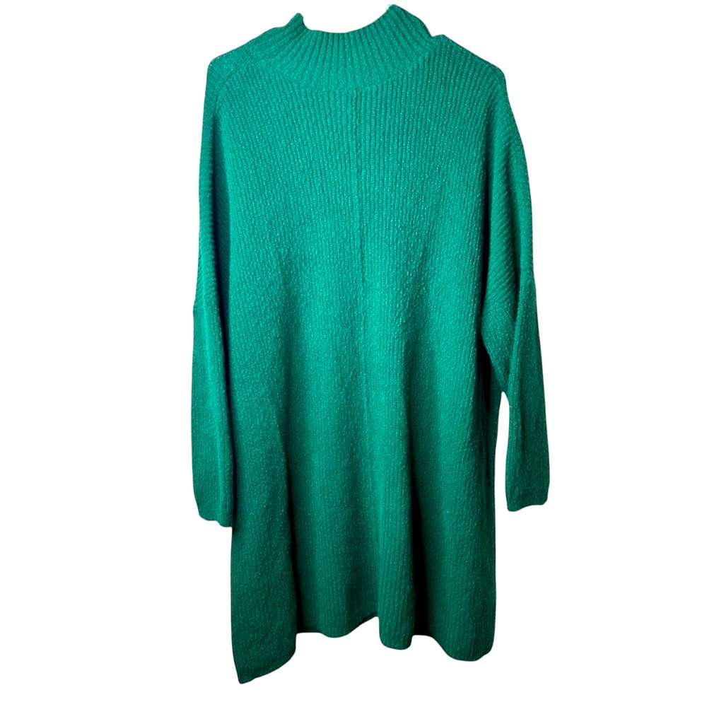 FP Beach Pullover Knitted Sweater Turtleneck‎ Back Slit Long Sleeve Green Medium